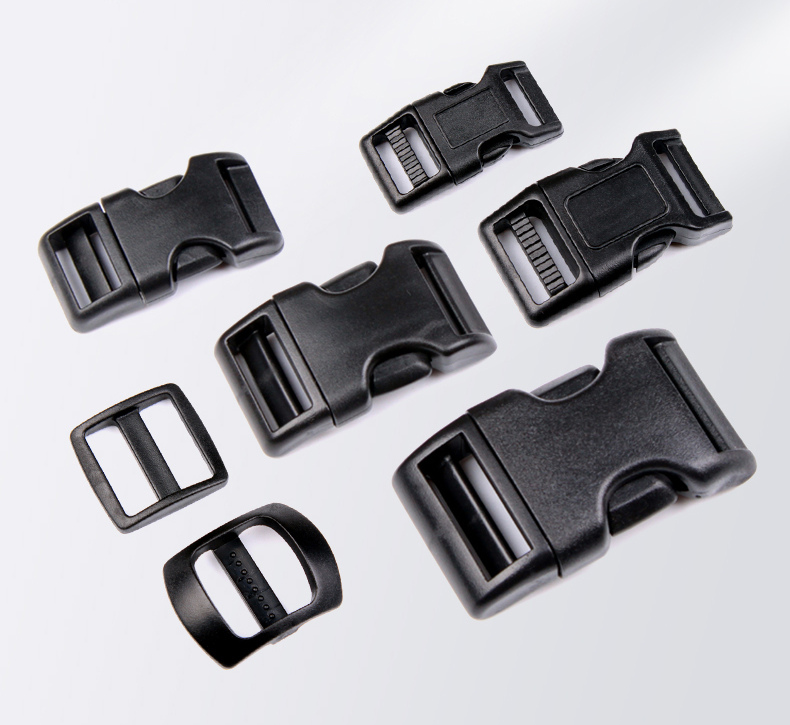 Range of black side-release buckles and webbing adjusters